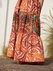 Red Tiered Cotton Summer Maxi Dress - Image 5 of 7