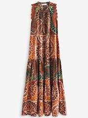 Red Tiered Cotton Summer Maxi Dress - Image 6 of 7
