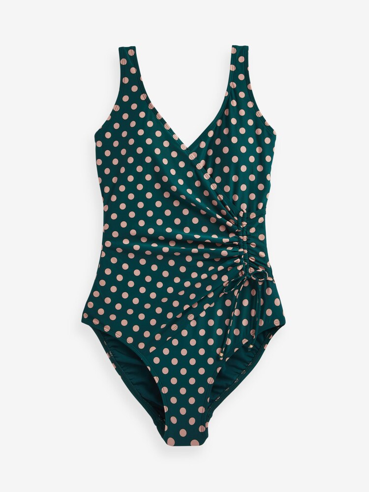 Teal/Tan Spot Ruched Side Tummy Control Swimsuit - Image 5 of 5 Teal/Tan Spot Ruched Side Tummy Control Swimsuit - Image 5 of 5