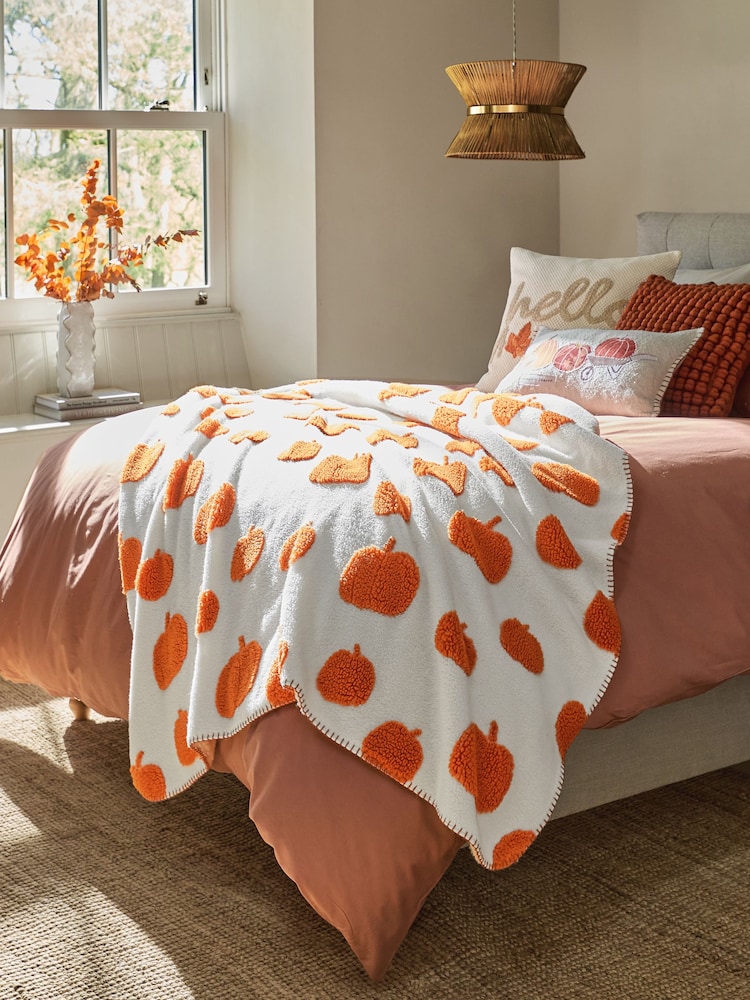 Orange Autumn Pumpkin Sherpa Fleece Throw - Image 1 of 3