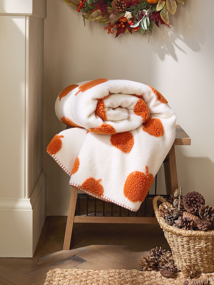 Orange Autumn Pumpkin Sherpa Fleece Throw - Image 2 of 3