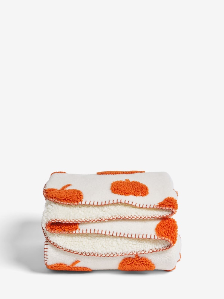 Orange Autumn Pumpkin Sherpa Fleece Throw - Image 3 of 3