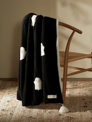 Black/White Halloween Ghost Fleece Throw - Image 3 of 7