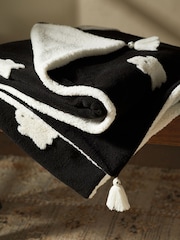 Black/White Halloween Ghost Fleece Throw - Image 5 of 7
