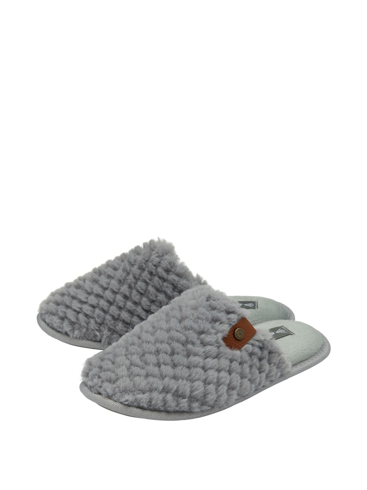 Dunlop Grey Ladies Closed Toe Waffle Mule Slippers - Image 2 of 4