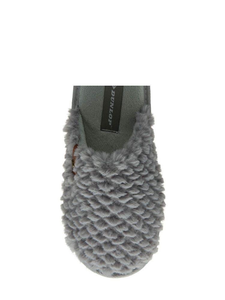 Dunlop Grey Ladies Closed Toe Waffle Mule Slippers - Image 4 of 4