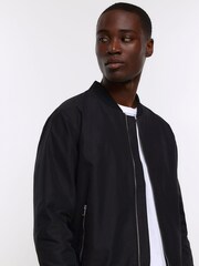 River Island Black Regular Fit Zip Up Bomber Jacket - Image 4 of 6
