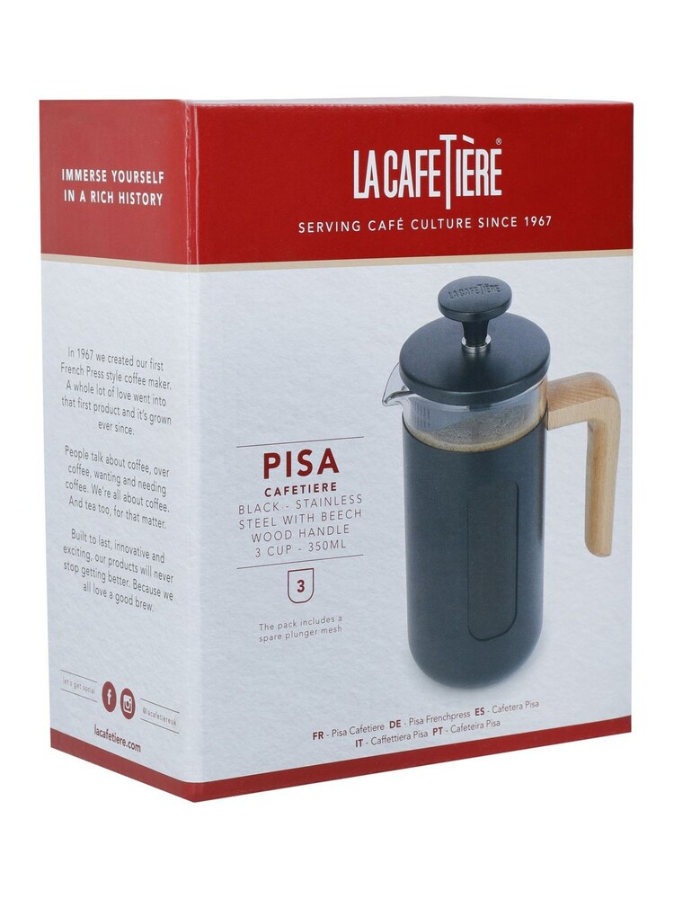 La Cafetiere Black Pisa 3 Cup Glass Cafetiere - Image 5 of 5 La Cafetiere Black Pisa 3 Cup Glass Cafetiere - Image 5 of 5