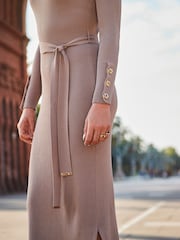 Sosandar Brown Belted Knit Dress - Image 5 of 5
