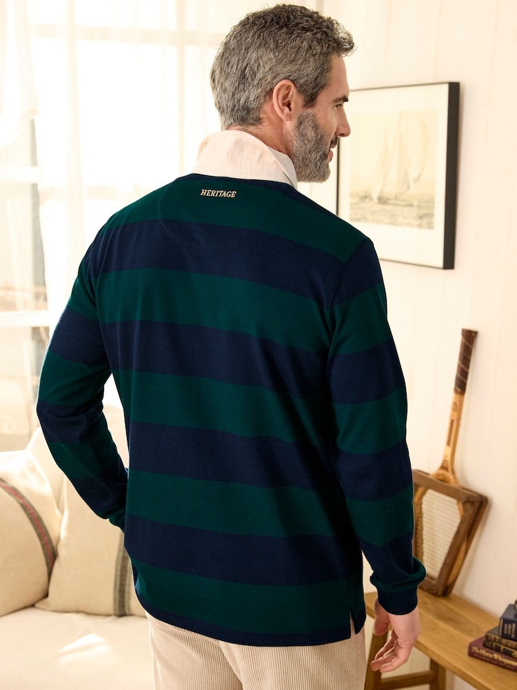 Cotton Traders Blue Heritage Hooped Rugby Shirt - Image 4 of 4 Cotton Traders Blue Heritage Hooped Rugby Shirt - Image 4 of 4