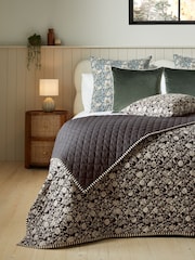 Black/White Woodblock Floral Bedspread - Image 1 of 5