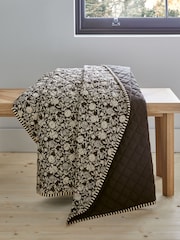 Black/White Woodblock Floral Bedspread - Image 2 of 5
