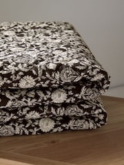 Black/White Woodblock Floral Bedspread - Image 3 of 5