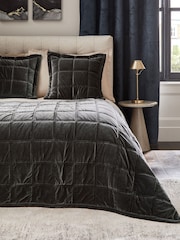Charcoal Grey Quilted Lustre Velvet Bedspread - Image 1 of 3