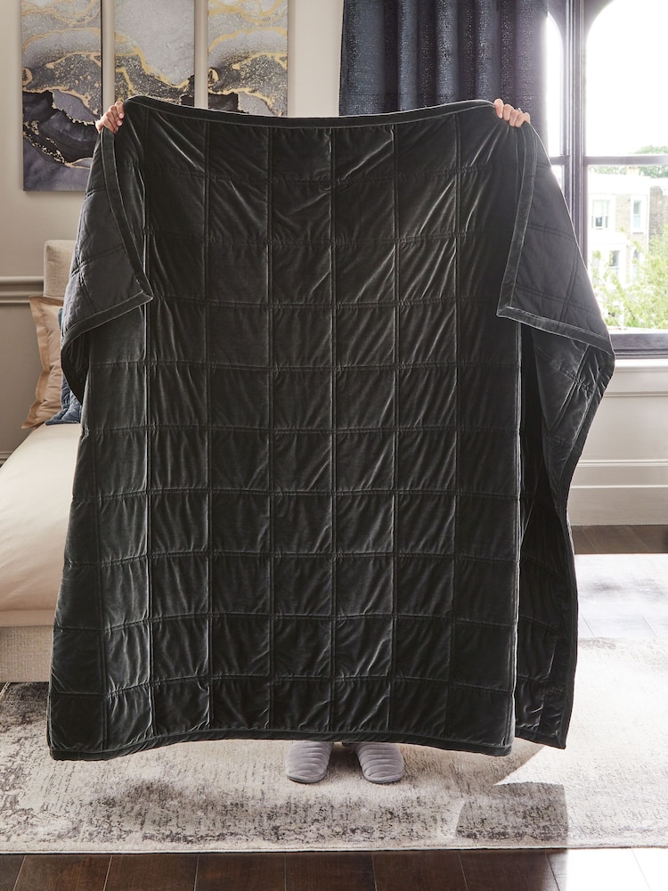 Charcoal Grey Quilted Lustre Velvet Bedspread - Image 2 of 3