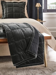 Charcoal Grey Quilted Lustre Velvet Bedspread - Image 3 of 3