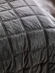 Charcoal Grey Quilted Lustre Velvet Bedspread - Image 4 of 5