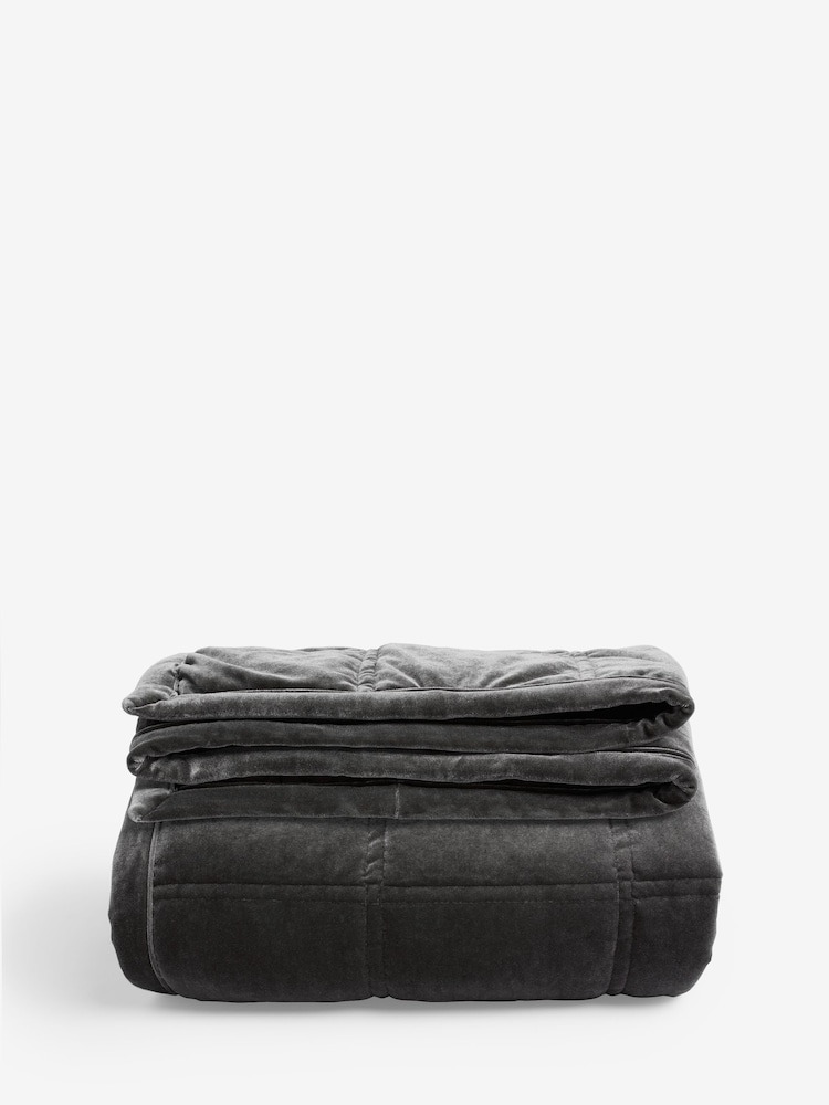 Charcoal Grey Quilted Lustre Velvet Bedspread - Image 5 of 5