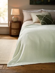 Sage Green Muslin Stripe 100% Cotton Throw - Image 1 of 5