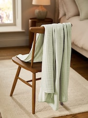 Sage Green Muslin Stripe 100% Cotton Throw - Image 2 of 5