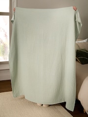 Sage Green Muslin Stripe 100% Cotton Throw - Image 3 of 5