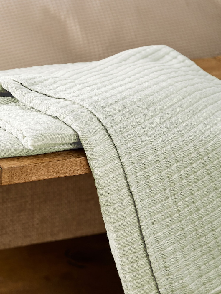 Sage Green Muslin Stripe 100% Cotton Throw - Image 4 of 5
