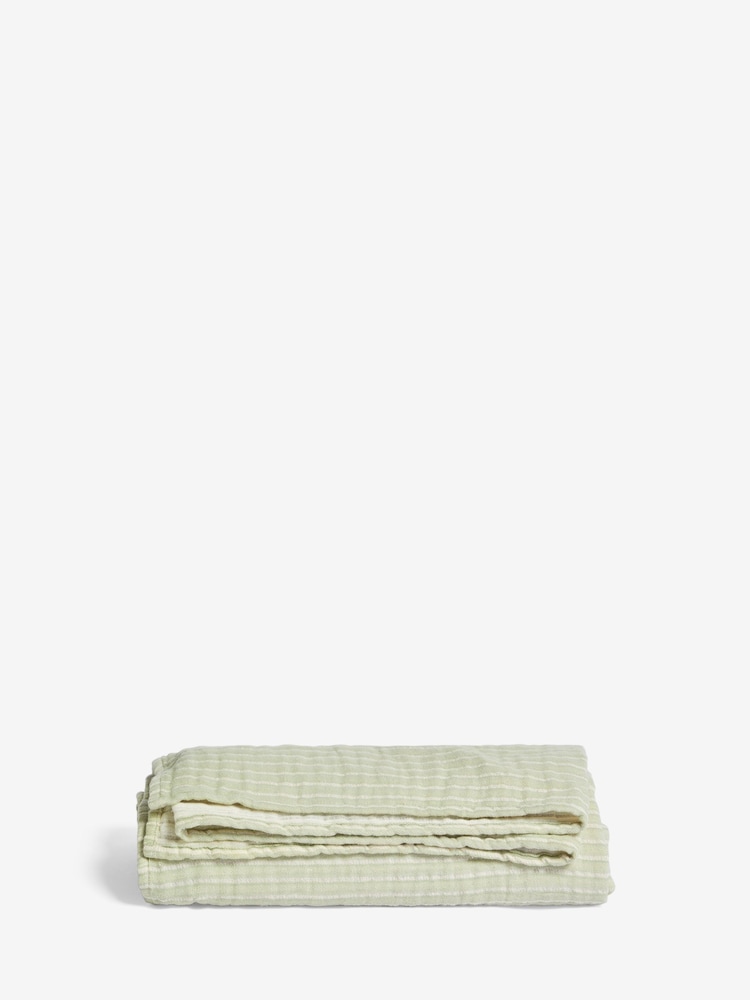 Sage Green Muslin Stripe 100% Cotton Throw - Image 5 of 5