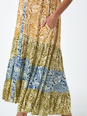 Roman Yellow Patchwork Print Tiered Maxi Dress - Image 4 of 5