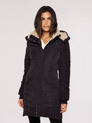 Apricot Black Longline Puffer Coat - Image 1 of 5