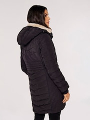 Apricot Black Longline Puffer Coat - Image 2 of 5
