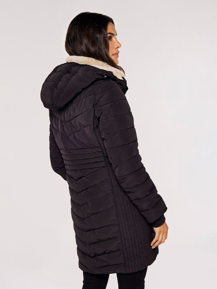 Apricot Black Longline Puffer Coat - Image 2 of 5