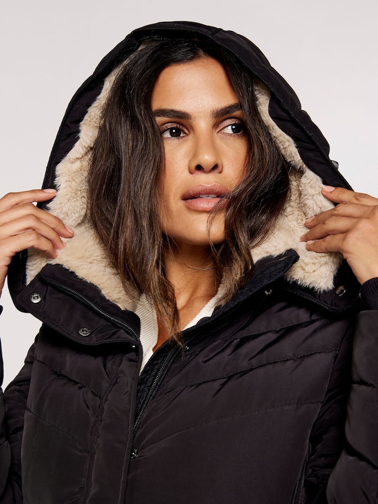Apricot Black Longline Puffer Coat - Image 5 of 5