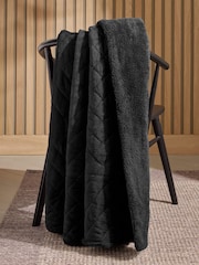Charcoal Grey Quilted Cord Sherpa Reverse Throw - Image 2 of 4