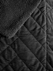 Charcoal Grey Quilted Cord Sherpa Reverse Throw - Image 3 of 4