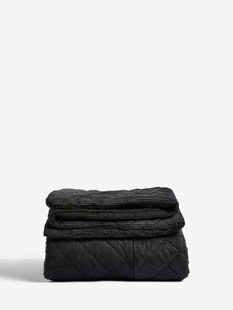 Charcoal Grey Quilted Cord Sherpa Reverse Throw - Image 4 of 4 Charcoal Grey Quilted Cord Sherpa Reverse Throw - Image 4 of 4