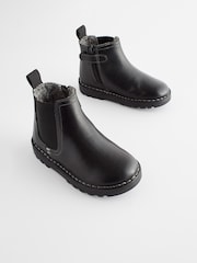 Black Wide Fit (G) Warm Lined Leather Chelsea Boots - Image 1 of 6