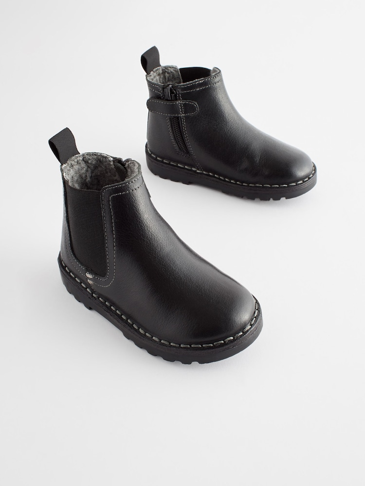 Black Wide Fit (G) Warm Lined Leather Chelsea Boots - Image 1 of 6