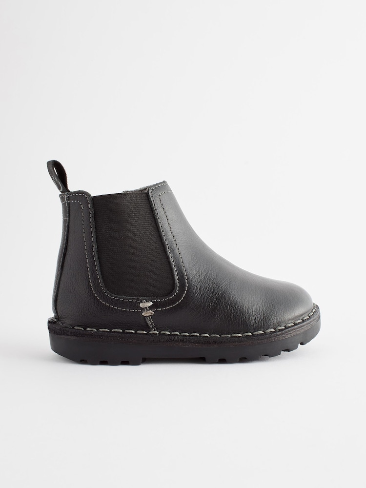 Black Wide Fit (G) Warm Lined Leather Chelsea Boots - Image 2 of 6