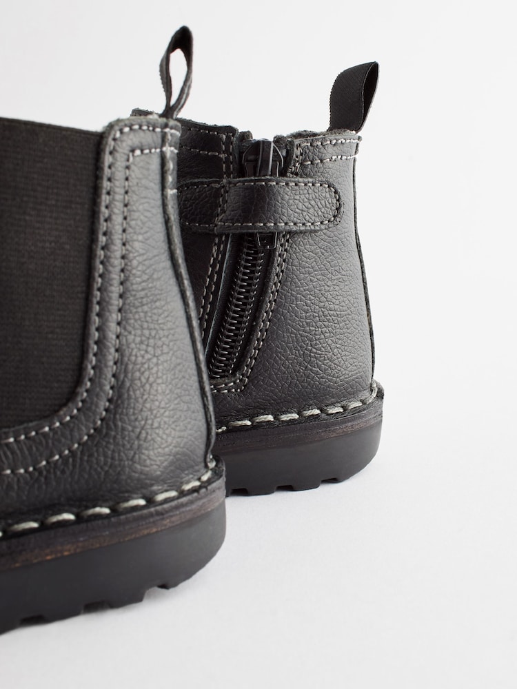 Black Wide Fit (G) Warm Lined Leather Chelsea Boots - Image 6 of 6