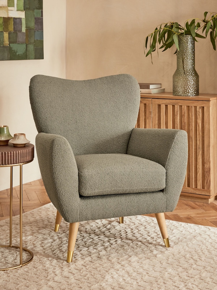 Casual Boucle Sage Green Wilson II Highback Armchair - Image 1 of 8