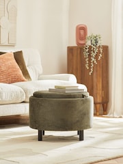 Plush Chenille Moss Green Ashton Storage Stool - Image 1 of 10