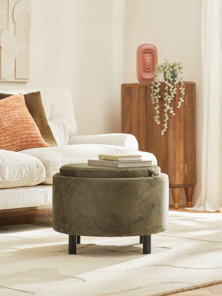 Plush Chenille Moss Green Ashton Storage Stool - Image 1 of 10