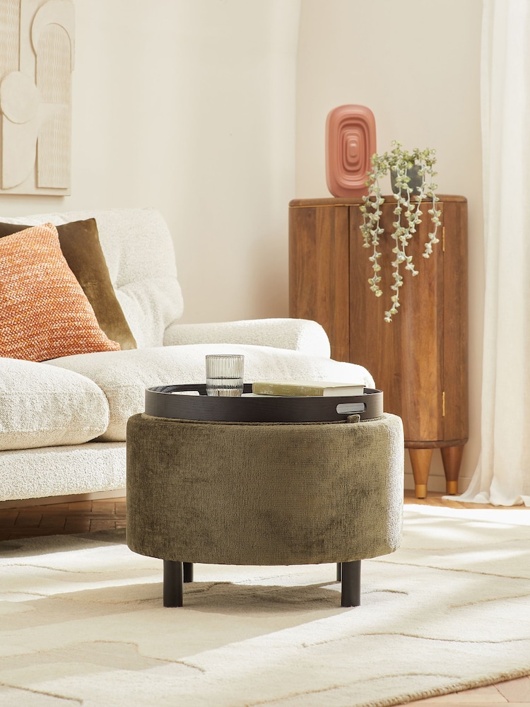 Plush Chenille Moss Green Ashton Storage Stool - Image 2 of 10