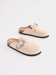 Neutral Western Buckle Suede Slip-On Clogs - Image 1 of 6
