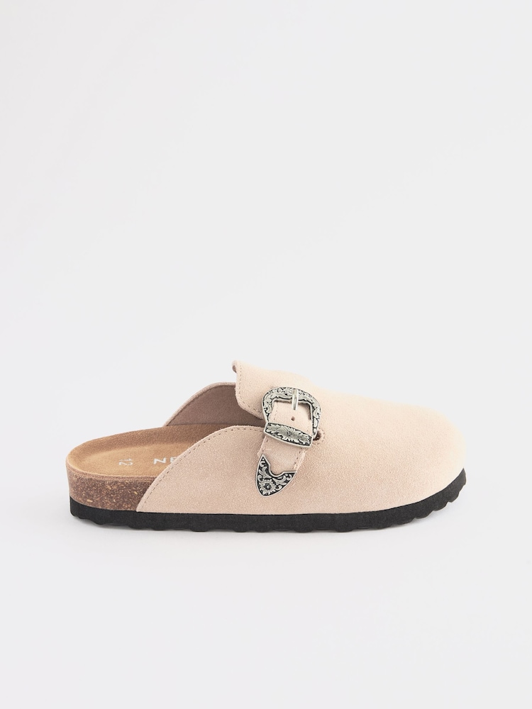 Neutral Western Buckle Suede Slip-On Clogs - Image 2 of 6