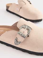 Neutral Western Buckle Suede Slip-On Clogs - Image 3 of 6