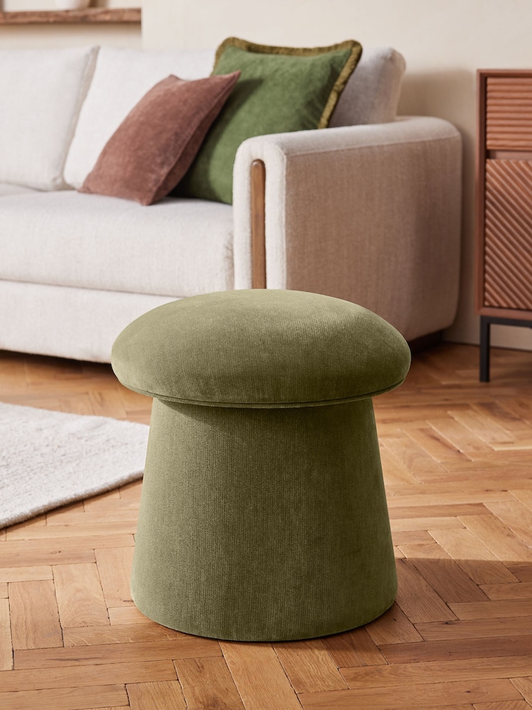 Relaxed Chenille Light Olive Green Toadstool Storage Stool - Image 1 of 7