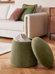 Relaxed Chenille Light Olive Green Toadstool Storage Stool - Image 2 of 7