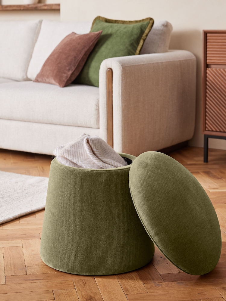Relaxed Chenille Light Olive Green Toadstool Storage Stool - Image 2 of 7