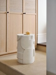 White Abstract Geo Resin Side Table - Image 1 of 6